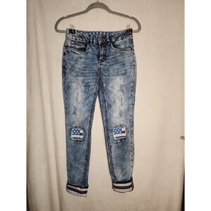 Venus USA Flag Patch Americana Patriotic Cuff Distressed Denim Blue Jeans 2